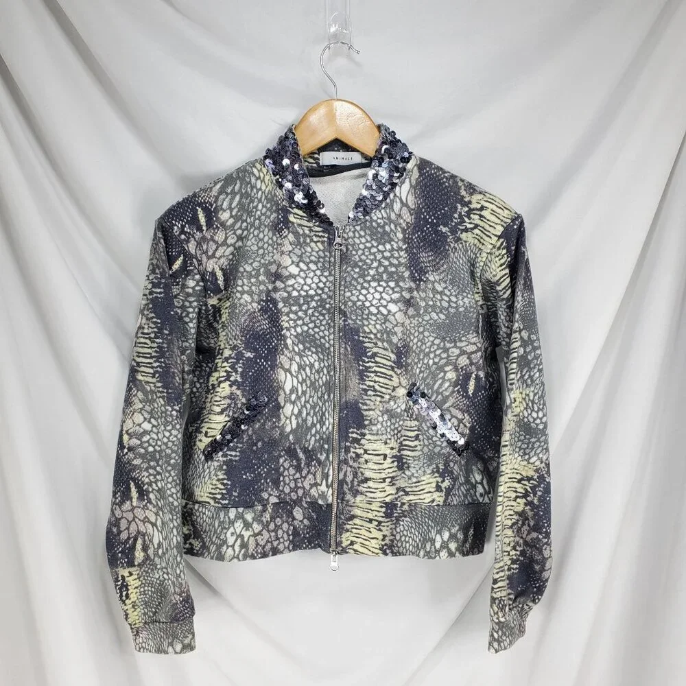 Animale Women's Multicolor Bomber Jacket Animal Print Sequin Size Medium (C-8) - Picture 3 of 15